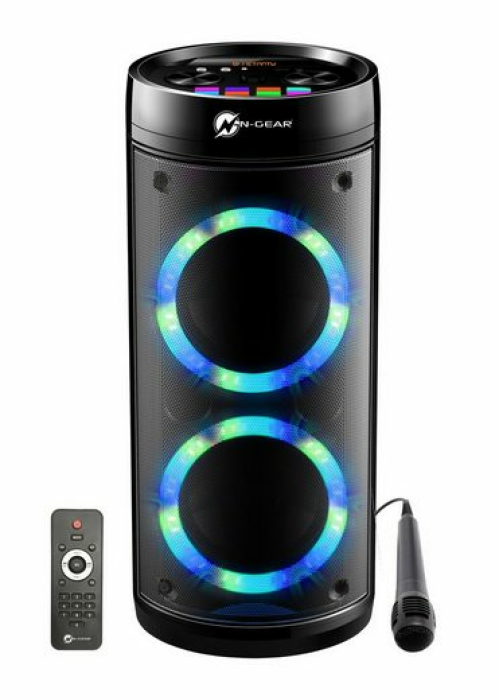 N-GEAR N-GEAR LPG26R Let's Go Party Bluetooth-Lautsprecher mit Karaoke-Mikrofon, LED Disco, Power Bank, Leistung 600 W (40 W RMS), Black Bluetooth-Lautsprecher schwarz