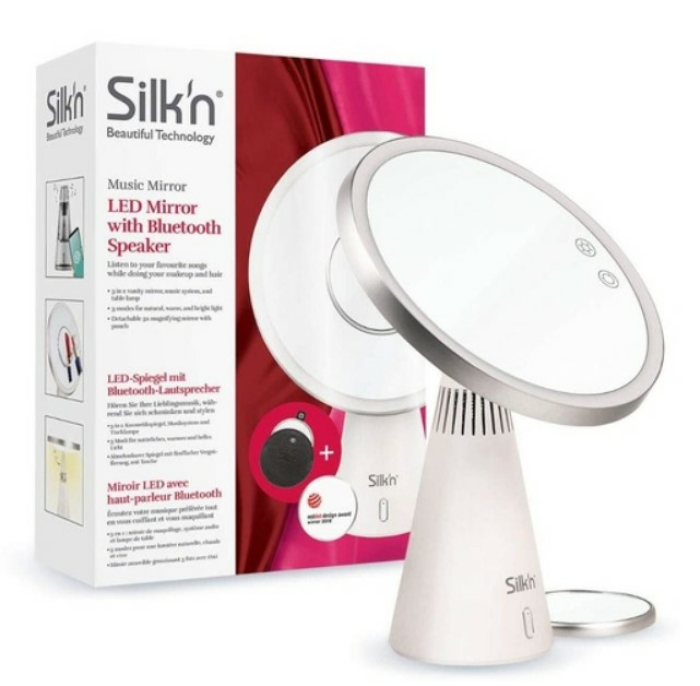 Silk'n Music Mirror - Kosmetikspiegel mit LED Tischlampe & Bluetooth-Lautsprecher