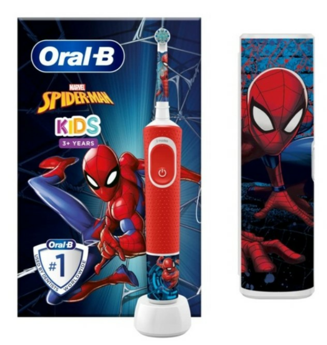 Oral-B Kids Elektrische Zahnbürste Spiderman - 1 Marvel Spider-Man-Griff, 1 Bürste, 1 Reiseetui