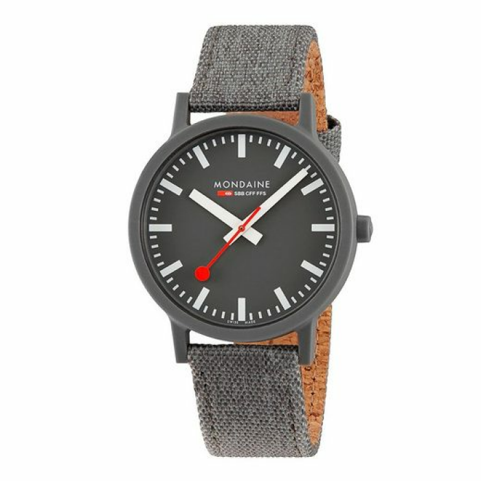 MONDAINE Quarzuhr MS1.41180.LH, Nachhaltige Uhr, Swiss Made, offizielle schweizer Bahnhofsuhr  grau