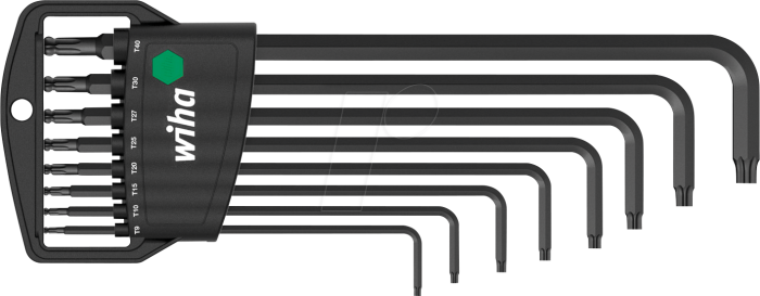 Wiha Stiftschlüssel Set im Classic Halter TORX Kugelkopf, schwenkbar für schwer zugängliche Bereiche, 8-tlg. brüniert in Blister (32395)