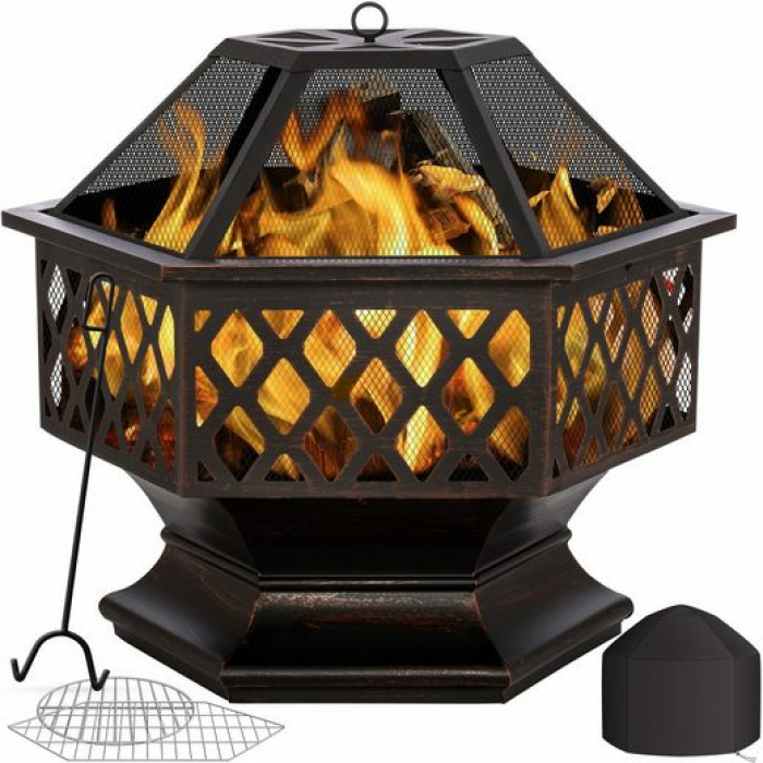 BLACK FRIDAY KESSER Feuerschale, mit Grillrost Ø 62 Multifunktional Fire Pit für Heizung/BBQ Grill Schürhaken & Kohlerost Garten Terrasse Feuerschale Metall