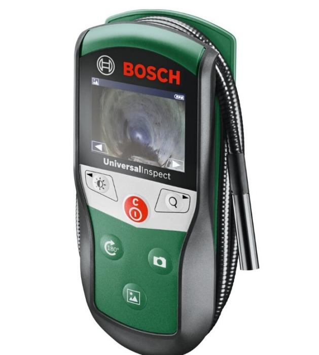 BLACK FRIDAY Bosch Inspektionskamera Universalinspec (Kamerakopf-: 8mm, Kabellänge: 0,95 m, IP67, 2, 32 Zoll Farbdisplay, in Softtasche)