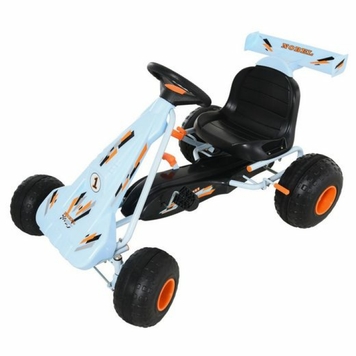 BLACK DEAL HOMCOM Go Kart Kinderfahrzeug Tretauto mit Pedal Bremsen Kinderspielzeug für 3-6 Jahre Stahl Hellbla