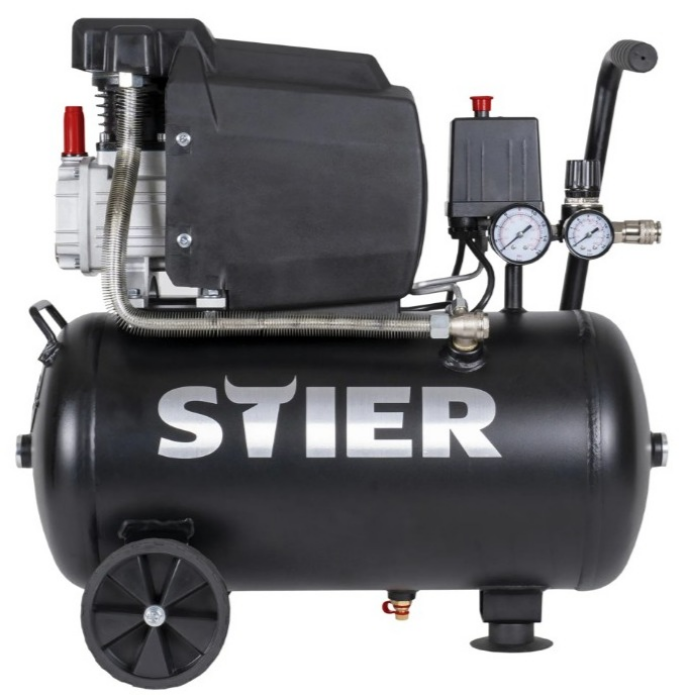STIER Kompressor LKT 240-8-24, 1100 W, max. Druck 8 bar, 24 Liter Tank, 21 kg, geeignet für Anwendungen z.B. mit Ausblaspistolen, Farbspritzpistolen, Blindnietenpistolen