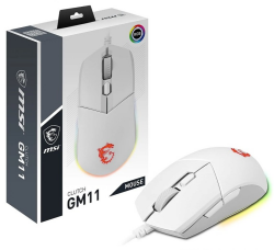 MSI CLUTCH GM11 WHITE Gaming Maus - Optischer Sensor 5.000 DPI, symmetrisch, 10Mio+ Click OMRON-Switches, 6 Tasten, 1ms Latenz, RGB Mystic Light, 89g - kabelgebunden, weiß