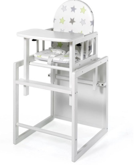 Geuther Hochstuhl NICO Baby Hochstuhl mit Tisch Babystuhl mit 3-Punkt Sicherheitsgurt Rückenteil Fußtrittbrett & gepolsterte Sitzfläche schadstofffreies Kinderzimmerzubehör Weiß