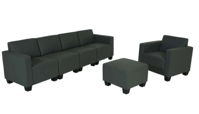 Modular Sofa-System Couch-Garnitur Moncalieri 3-1-1-1, Kunstleder dunkelgrau