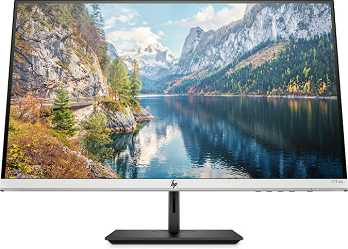 HP 27f Monitor - 27 Zoll Bildschirm, 4K UHD Display, 3840 x 2160, 60Hz, 16:9, silber/schwarz Anschlüsse Reatkionszeit