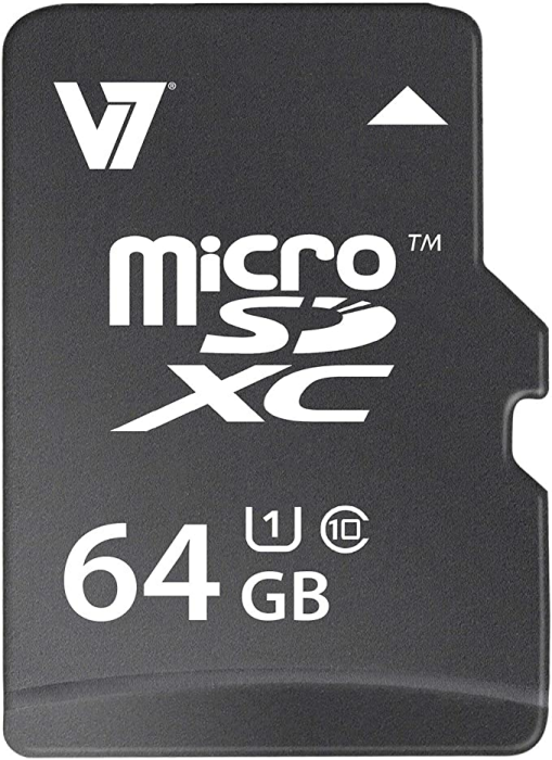 V7 VAMSDX64GUHS1R-2E 64GB Micro SDXC Speicherkarte Class 10 + SD Adapter (UHS-I, ECC, ISP, 22MB/s Lesen, 15MB/s Schreiben)