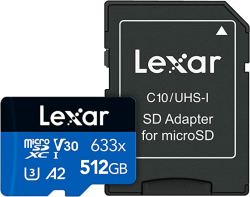 Lexar High-Performance 633x Micro SD Karte 512GB, microSDXC UHS-I Karte, Bis Zu 100MB/s Lesegeschwindigkeit, Speicherkarte Micro SD