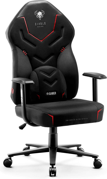 Diablo X-Gamer 2.0 Gaming Stuhl Bürostuhl Stoffbezug Ergonomisches Design Lendenwirbelkissen Softpadauflage (Schwarz)