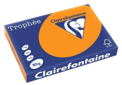Clairefontaine 2880C Druckerpapier Trophée, für alle Laserdrucker, Kopierer und Tintenstrahldrucker, DIN A3 (42 x 29,7 cm), 80g, 1 Ries mit 500 Blatt, Neon Orange