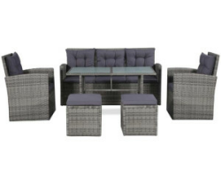 vidaXL 6-tlg. Gar­ten-Lounge-Set mit Auflagen Poly Rattan