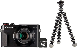 Canon PowerShot G7X Mark II Kamera Vlogging Kit inkl. JOBY GorillaPod Stativ + 32 GB SD Karte (20,1 MP, klappbares 3 Zoll Touchscreen LCD, Full HD Videos, 4,2 fach Zoomobjektiv, F1.8-2.8), schwarz