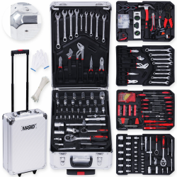 Masko® 969 tlg Werkzeugkoffer Werkzeugkasten Werkzeugkiste Werkzeug Trolley ✔ Profi ✔ 949 Teile ✔ Qualitätswerkzeug , Farbe:Silber
