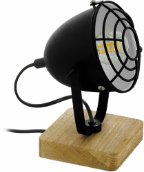 EGLO Tischlampe Gatebeck 1, 1 flammige Tischleuchte Industrial, Vintage, Retro, Nachttischlampe aus Stahl und Holz, Wohnzimmerlampe in Schwarz, Naturfarben, Lampe mit Schalter, E14 Fassung