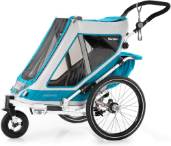 Qeridoo Speedkid2 (2020/2021) Fahrradanhänger für 2 Kinder, Kinderanhänger - Petrol