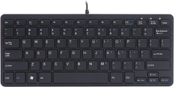 R-Go Kompakte Ergonomische Tastatur - QWERTY (US) Natürliche Tastatur mit flacher Oberfläche - Verkabelte USB-tastatur mit kompakte Design - Leichter Tastenanschlag - LED - Schwarz
