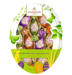 Niederegger - Marzipan Eier Variationen, alkoholisch, oval; Pralinen mit Vollmilch- und Zartbitter-Schokolade