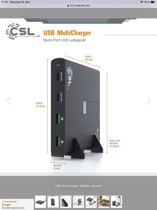 USB MultiCharger 90Watt, schwarz für nur 19,90€