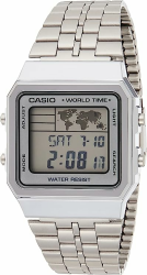 Casio Unisex Digital Quarz Uhr mit Edelstahl Armband A500WA-7