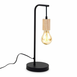 B.K.Licht - Tischlampe vintage, Nachttischlampe retro, Schreibtischlampe, industrial style, schwarz-Holz, exkl. Leuchtmittel