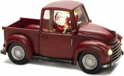 Konstsmide LED Pick-up mit Weihnachtsmann, wassergefüllt, rot, mit Weihnachtsmann als Fahrer, mit an/aus Schalter, 5h Timer