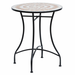 Outsunny Gartentisch Mosaiktisch Balkontisch Beistelltisch Seviertisch rund Stahl + Keramik Orange + Weiß Ø60 x H71 cm