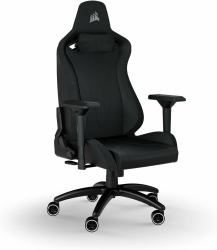 Corsair TC200 Gaming-Stuhl aus Kunstleder, Standard Fit (Langanhaltenden Komfort, Bezug aus Weichem Kunstleder, Integrierte Lendenstütze aus Schaumstoff - Schwarz/Schwarz