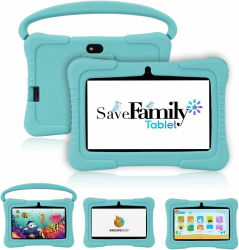 Pädagogisches Kinder-Tablet mit Kindersicherung, doppelte Kindersicherung mit zwei Apps, über 100 Spiele basierend auf Montessori-Methode, lange Akkulaufzeit, Silikonhülle Komplett in Castellano blau