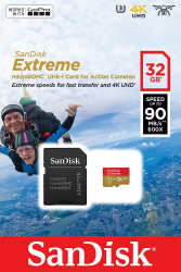 SanDisk Extreme 32GB microSDHC für Action-Sport-Kameras Speicherkarte bis zu 90 MB/Sek, Class 10, U3, V30