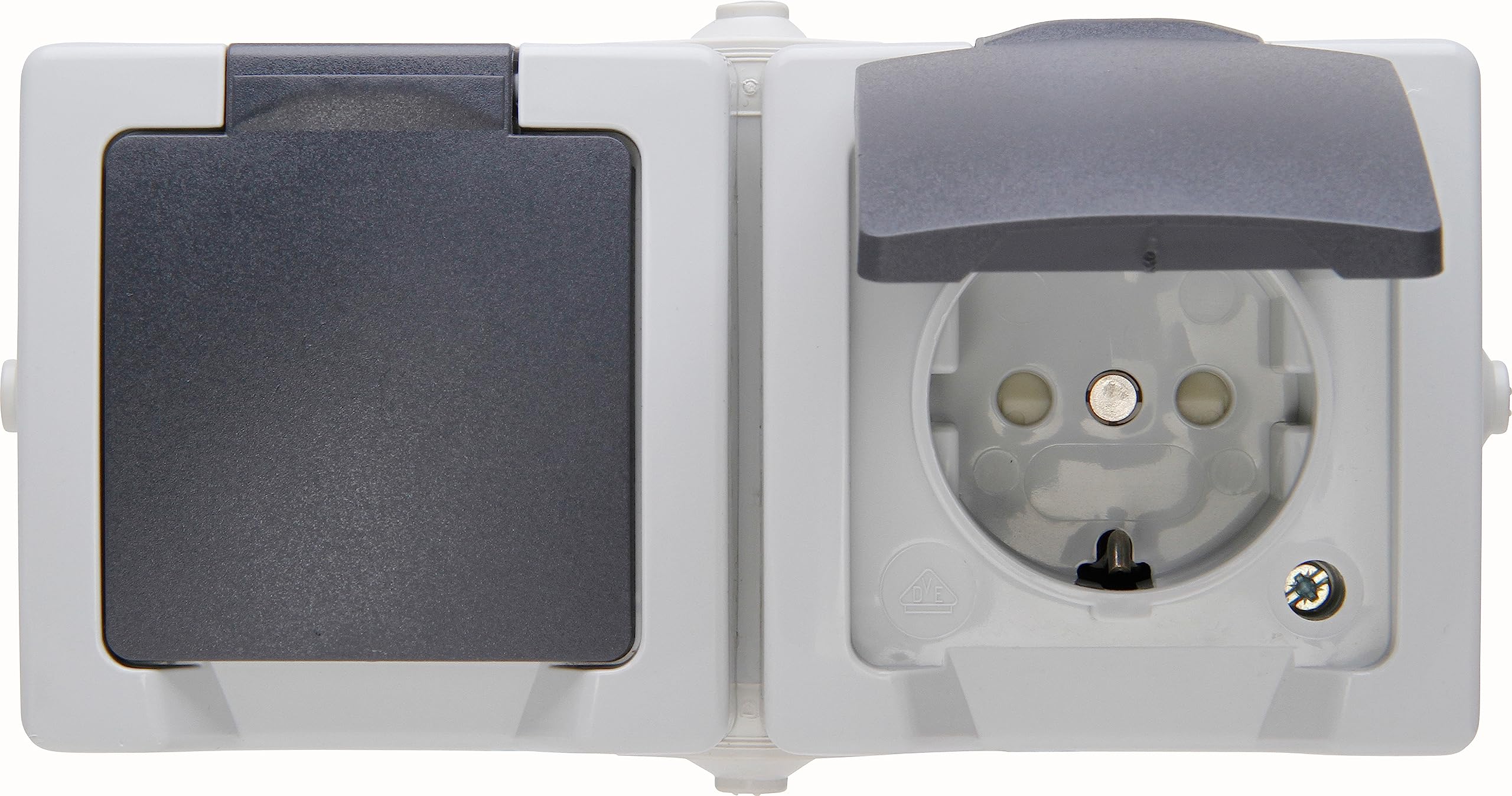 Kopp NAUTIC 2-fach Schutzkontakt-Steckdose mit Klappdeckel in Grau 🛠️ Angebot bei HelloDeals