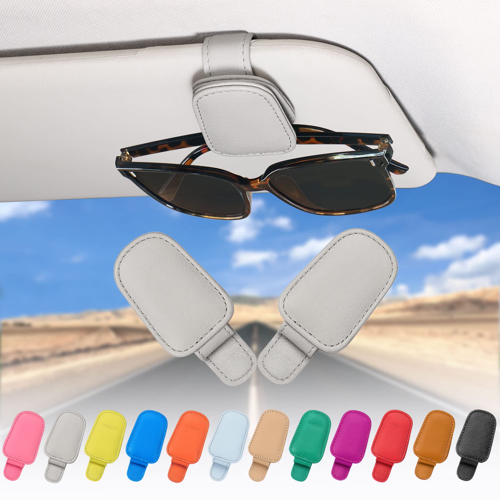 🕶️ Quipuda 2er Pack Brillenhalter für Auto Sonnenblende aus Echtleder Angebot bei HelloDeals