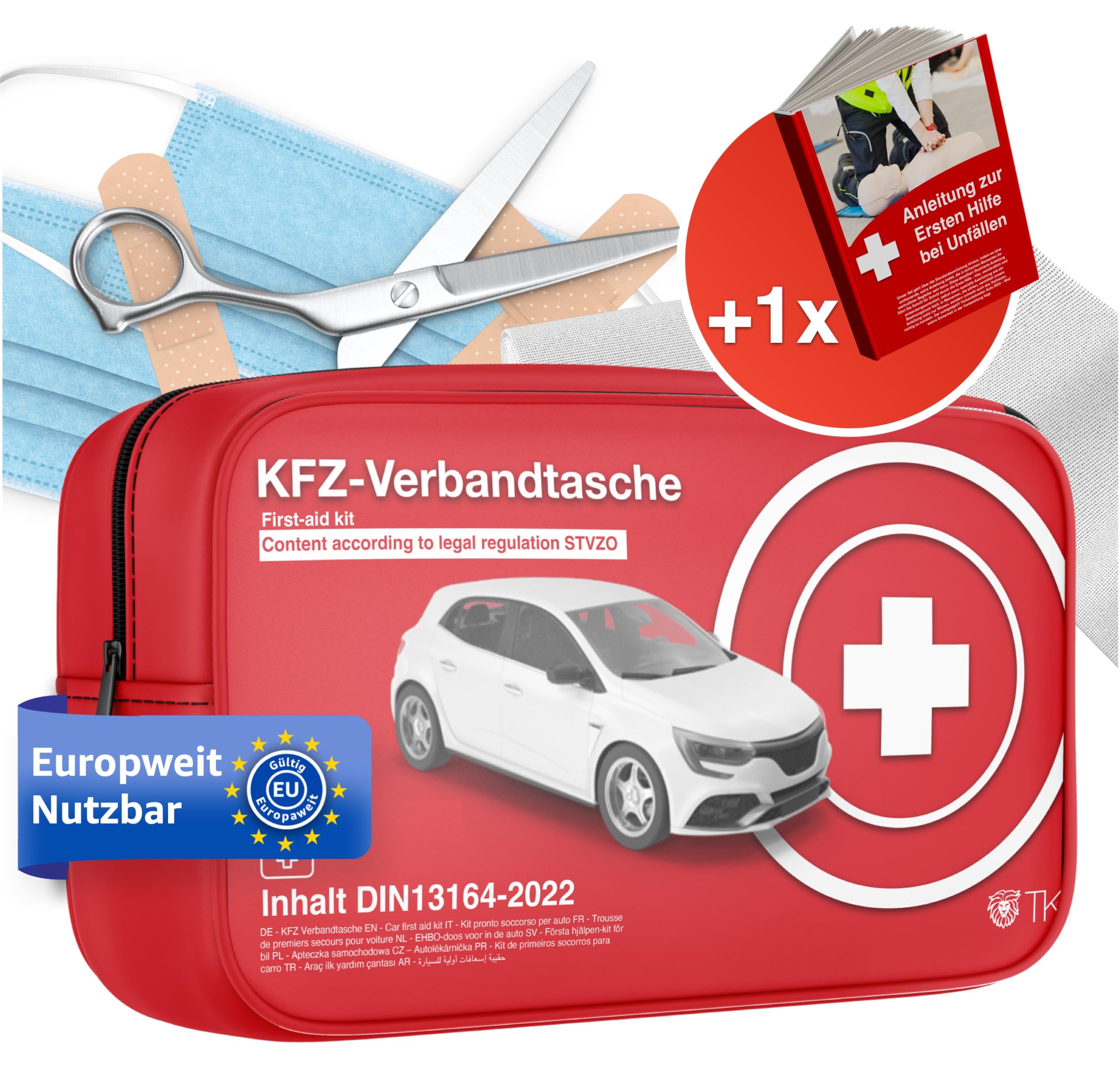 🚑 TK Gruppe Timo Klingler Verbandstasche KFZ mit Beatmungstücher - Verbandskasten Auto nach aktueller Norm 2025 - DIN13164 Angebot bei HelloDeals