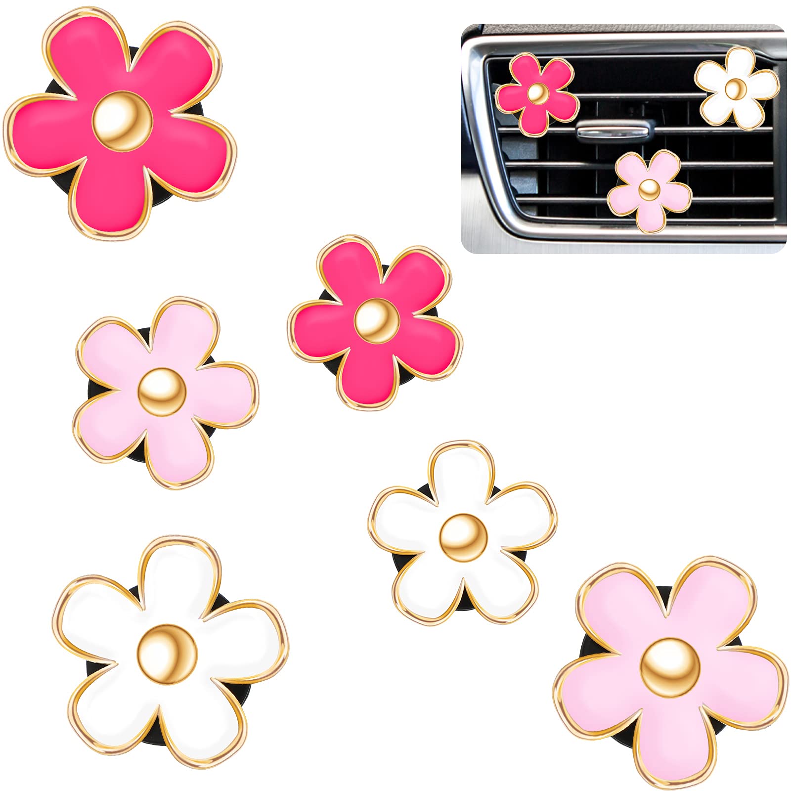🌸 6 Stück Gänseblümchen Blume Auto Lufterfrischer Clip - Auto Innenzubehör Angebot bei HelloDeals