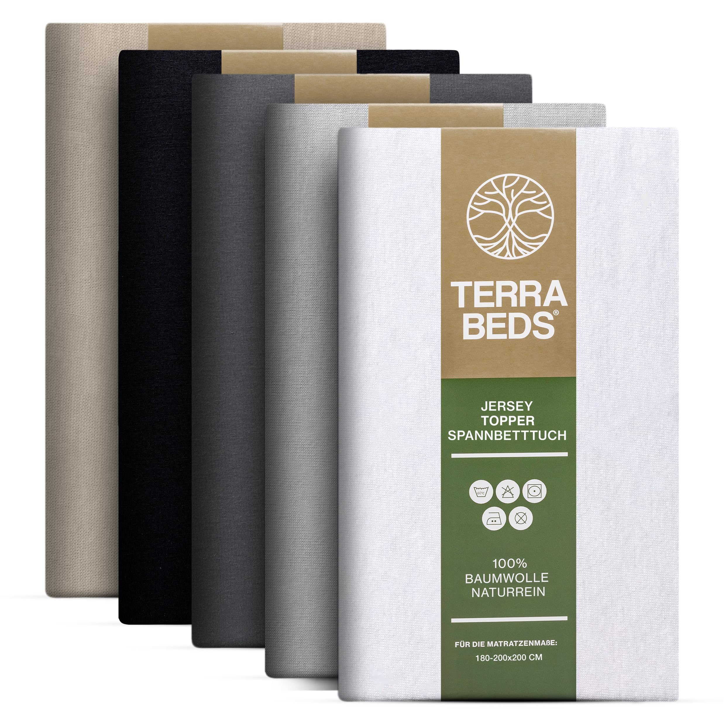 Terra Beds Premium Topper Spannbettlaken 180x200 cm - 200x200cm 160g/m2-100% Hochwertiges Oeko-TEX Baumwoll Jersey Spannbetttuch 🌟 Angebot bei HelloDeals
