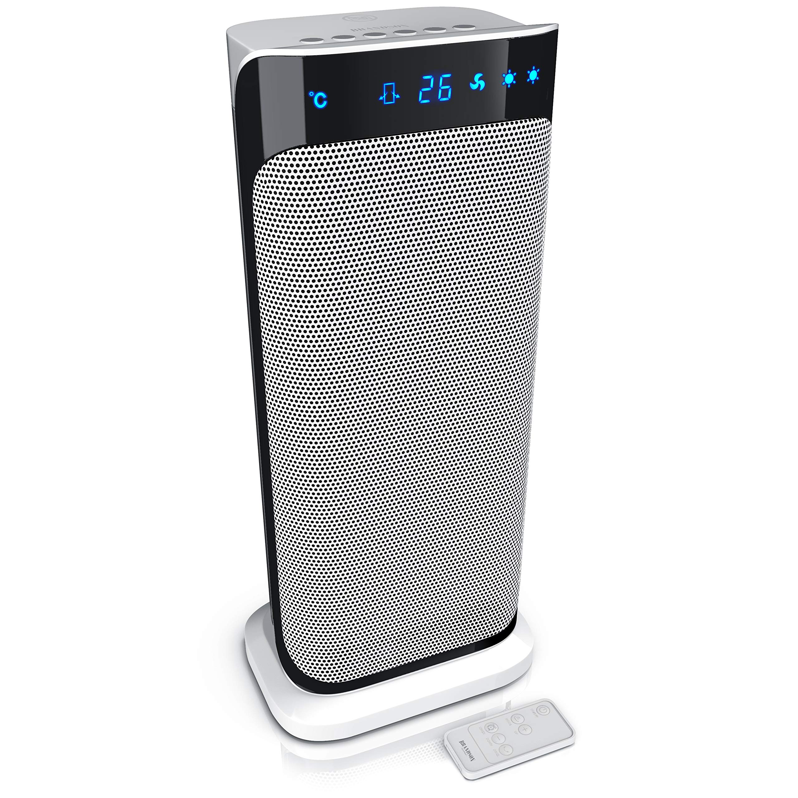 Brandson - Heizlüfter mit Fernbedienung 🌡️ - Preisträger - energiesparend leise Keramik-Heizlüfter Badezimmer - Oszillationsfunktion - Timer - Heizung Heater - GS zertifiziert A: Weiß Typ 1 Angebot bei HelloDeals