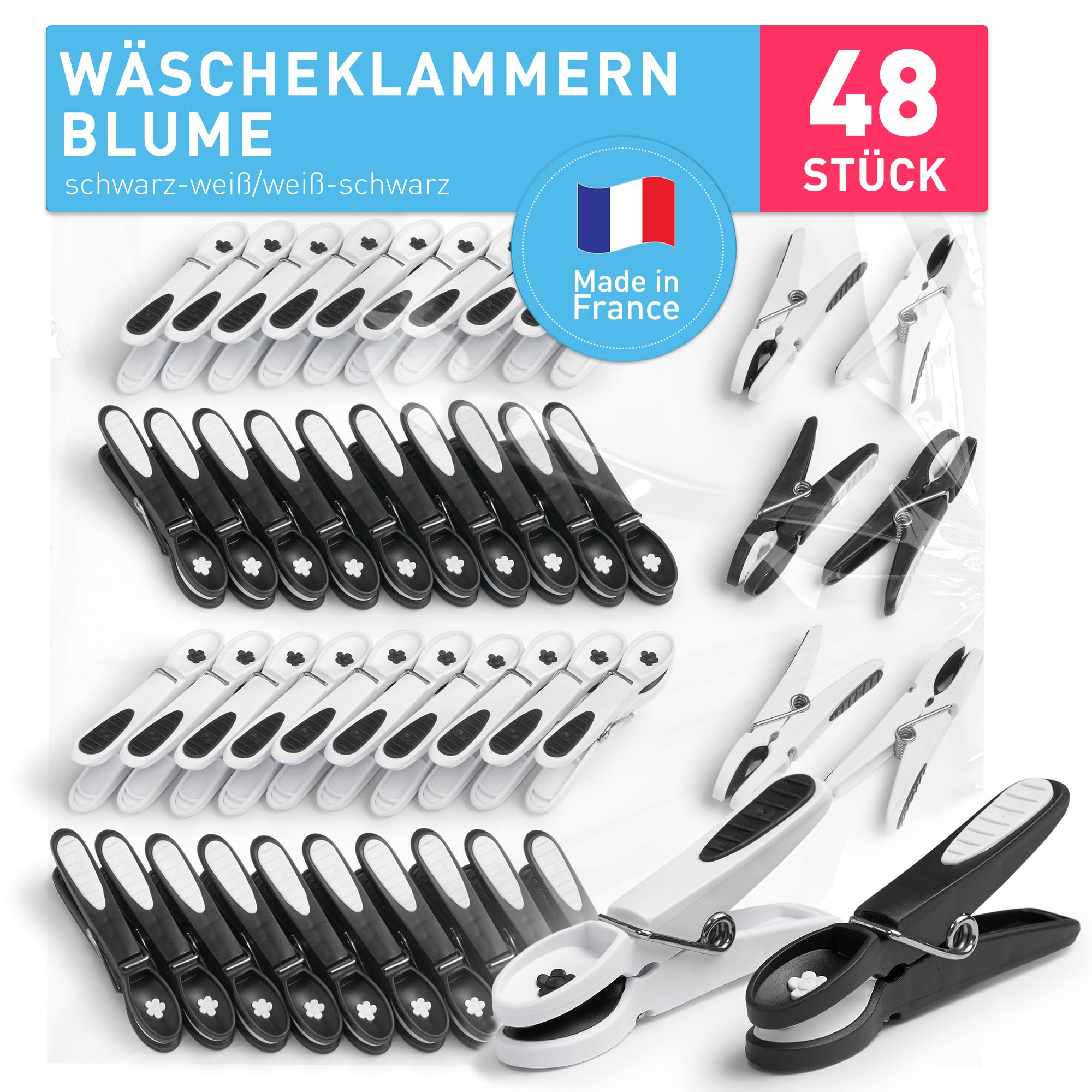 Culiclean Wäscheklammern ohne Abdruck stabil in Blume Design - 48x Wäscheklammer Schwarz Weiß Angebot bei HelloDeals