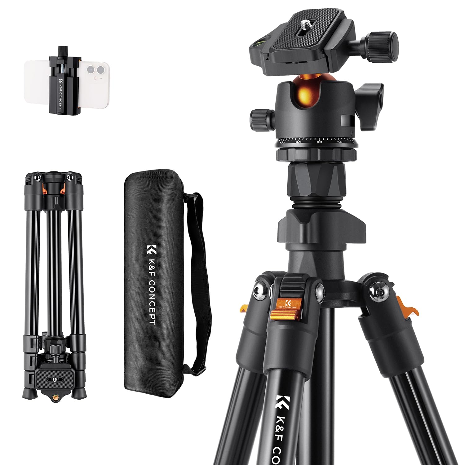 📸 K&F Concept O234A1 Handy Stativ,163cm Kamerastativ, Tripod für unterwegs Angebot bei HelloDeals