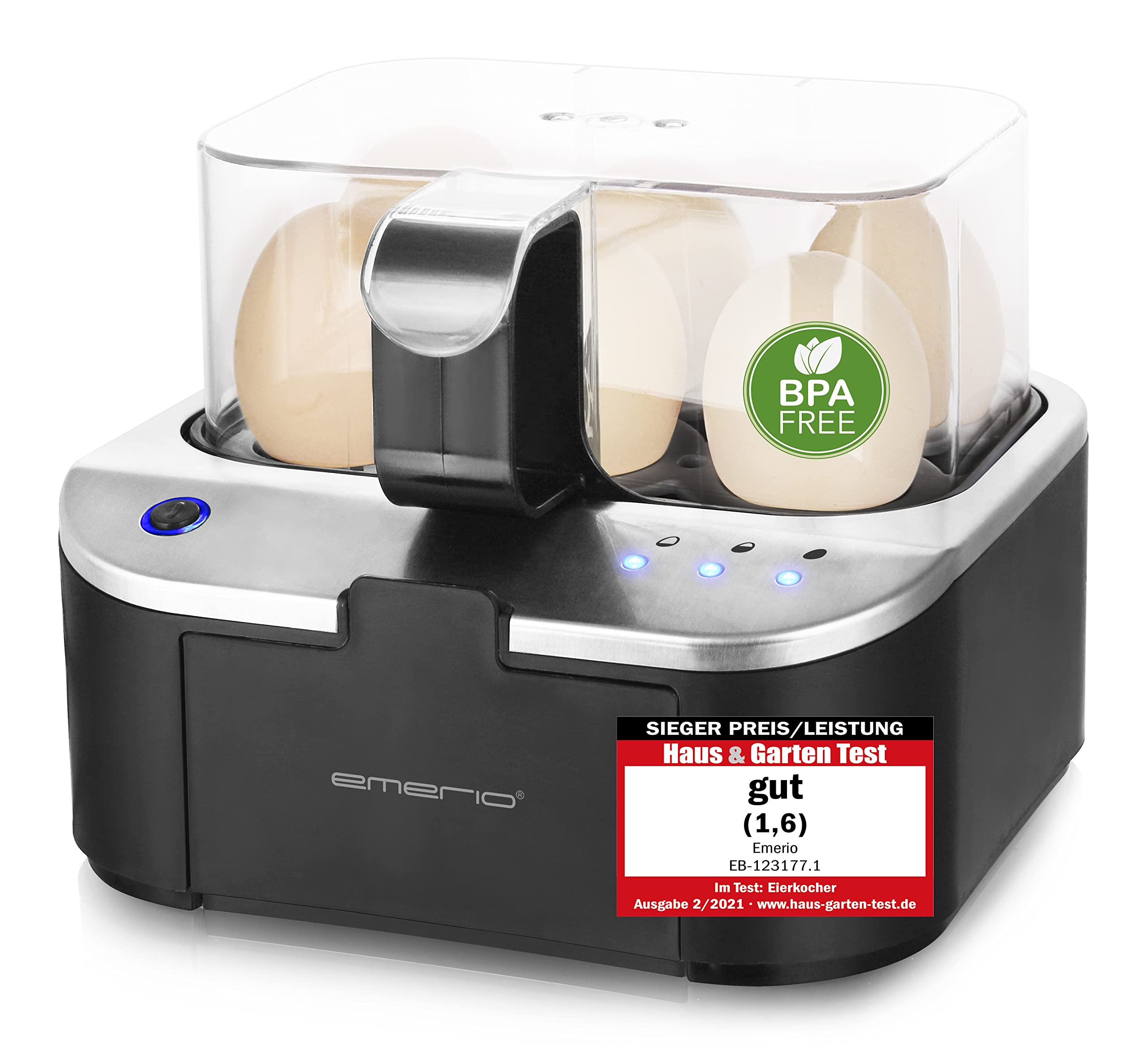 🥚🍳 EMERIO sprechender Eierkocher SIEGER Preis/Leistung NEUHEIT Schwarz, Silber Angebot bei HelloDeals