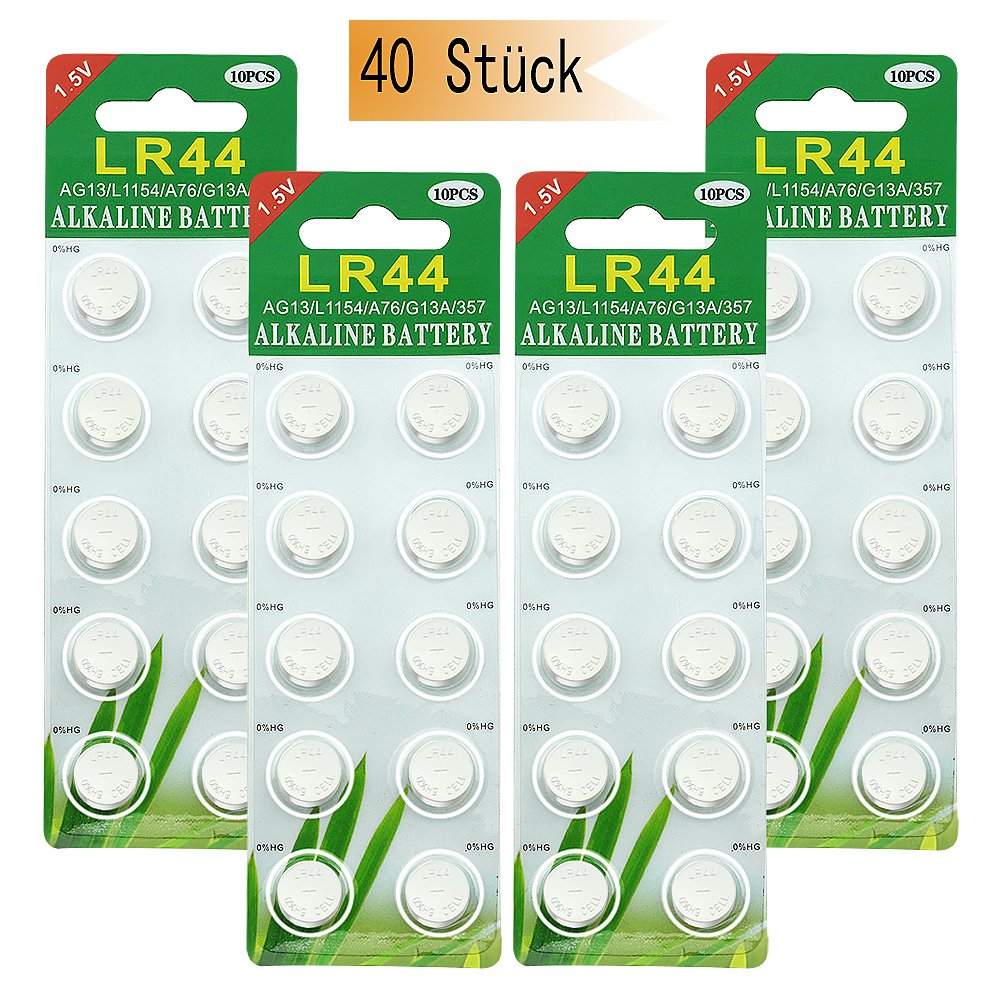 🔋🔋 GutAlkaLi 40 Stück AG13 LR44 1.5V Alkaline Knopfzelle Batterien Ohne Quecksilber (357/357A/L1154/A76/GPA76) LR44-40 Stück 🔋🔋 Angebot bei HelloDeals