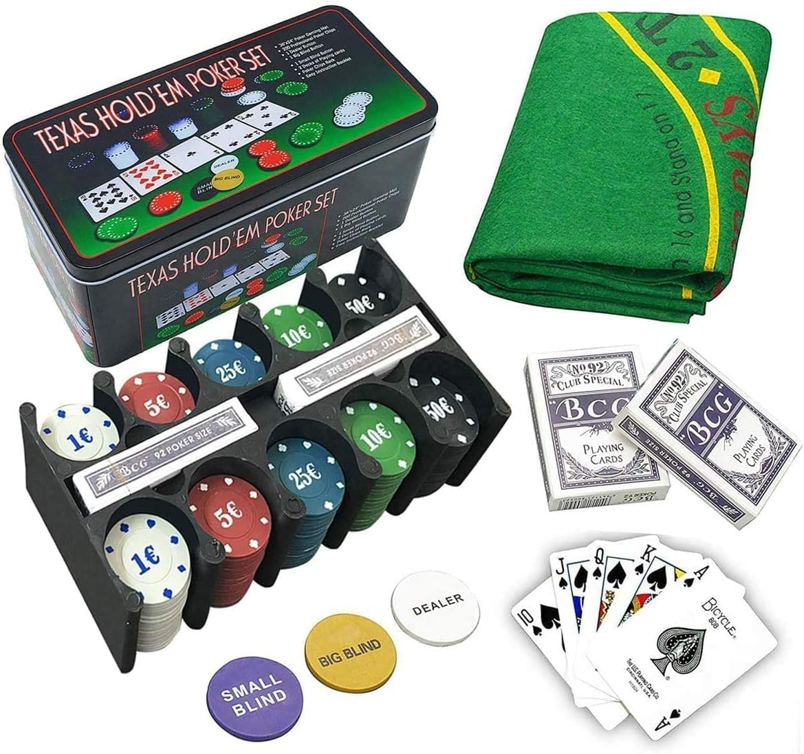 ISO TRADE Texas Holdem Poker Set 200 Chips Black Jack Kartenspiel Pokerkartenspiel 600 🃏🎲 Angebot bei HelloDeals