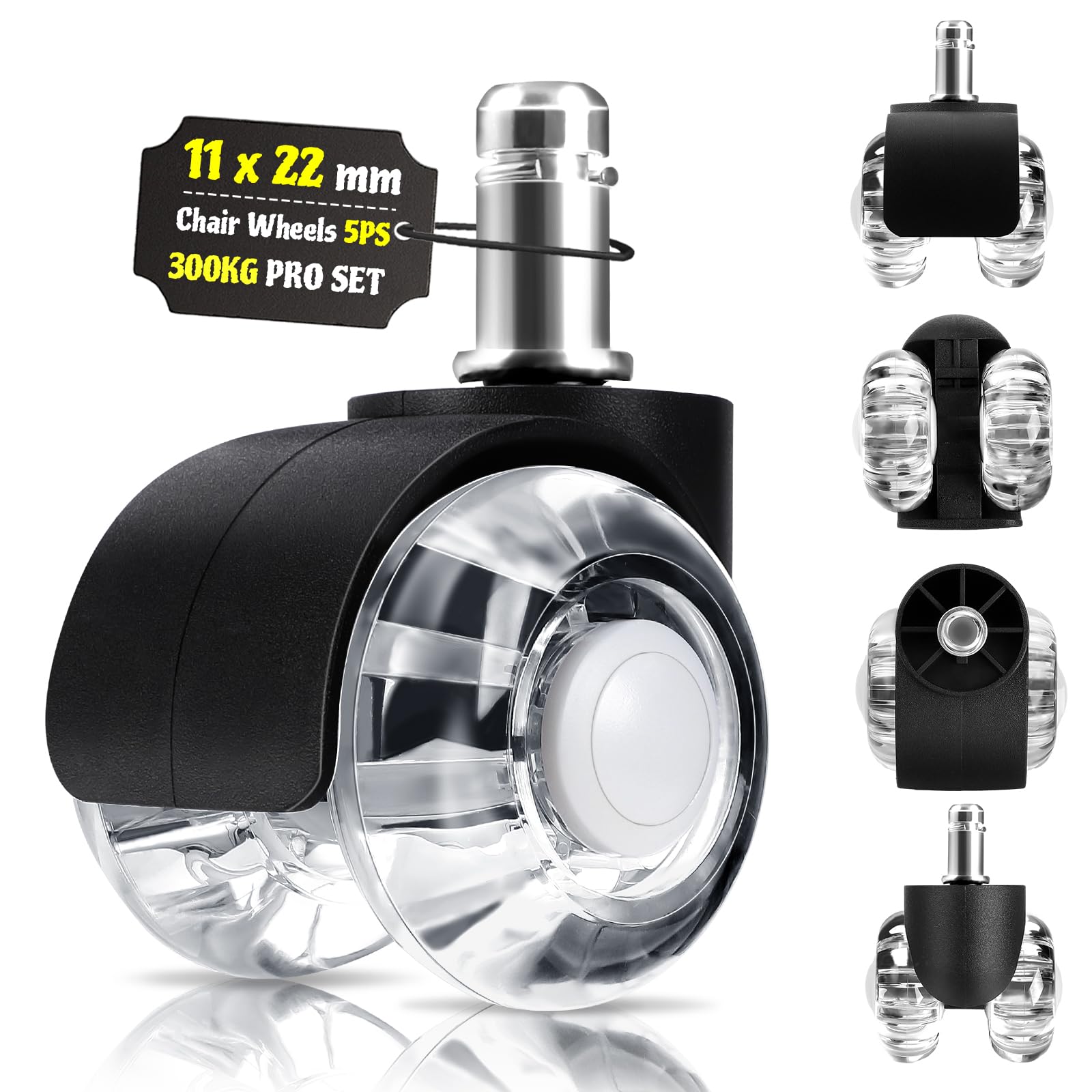 LUZOON Bürostuhl Rollen 5er Set - Hochwertige 11x22mm Rollen für Bürostühle 🔧🛠️ Angebot bei HelloDeals