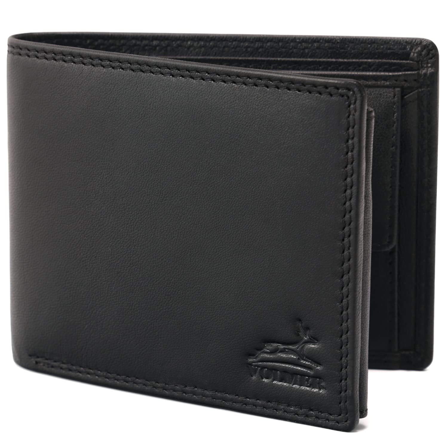 Fa.Volmer ® Leder Geldbörse Herren - extra-stabile Doppelnaht - 9 Fächer für Kreditkarten - Querformat - VO11 (01 schwarz) 🌟 Angebot bei HelloDeals