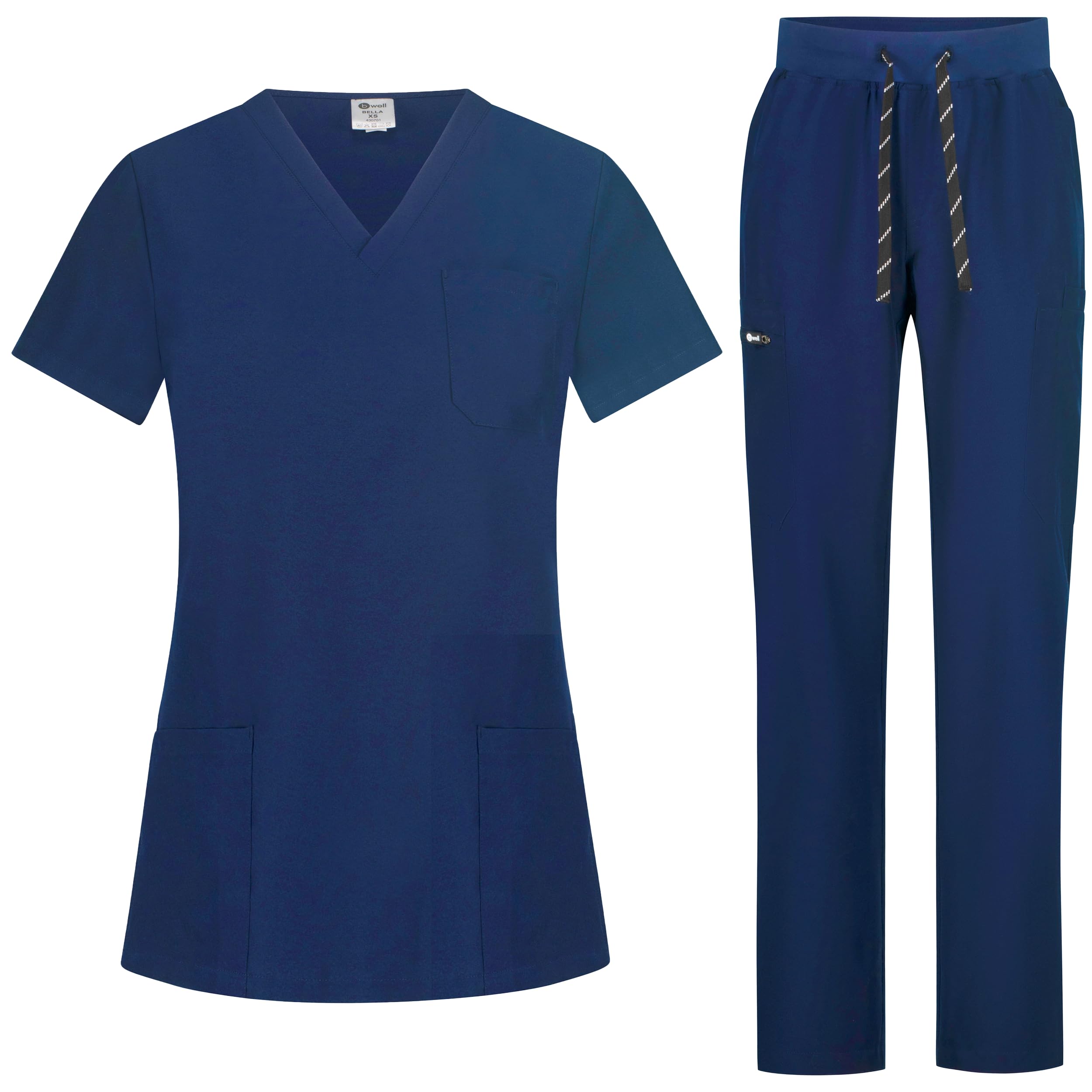 B-well Bella Damen-Schrubb-Set Schlupfkasack + Schlupfhose Set Medizin Arzt Uniform Schlupfjacke Oberteil mit Hose Medizinische Berufsbekleidung mit Elastan L Dunkelblau 😷👩‍⚕️ Angebot bei HelloDeals