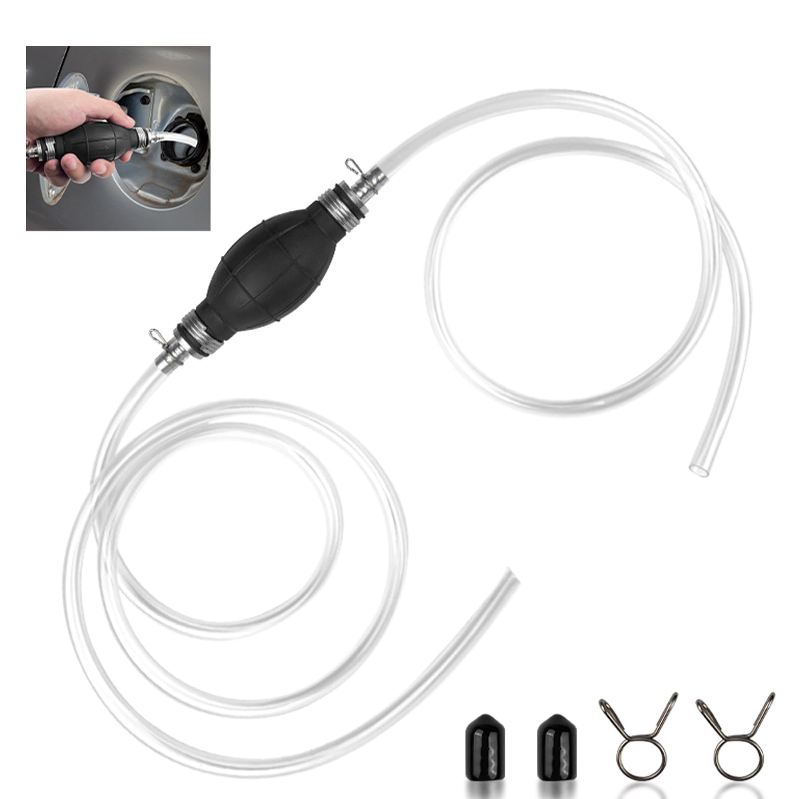 🚗🛥️🏍️ Fousenuk Benzinpumpe mit 2M Schlauch - Kraftstoffpumpe für Auto, Boot, Motorrad Angebot bei HelloDeals