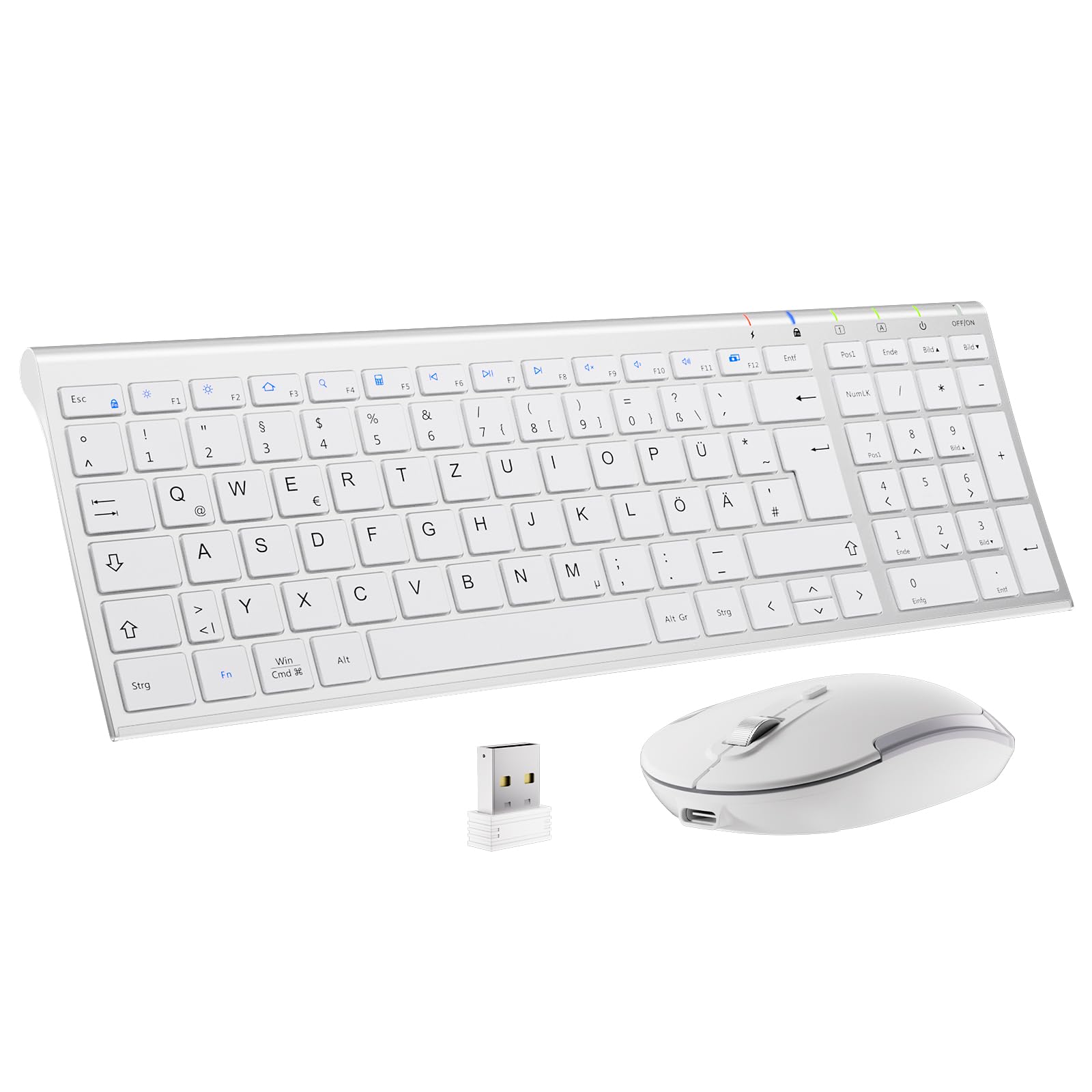 🌟🖱️ Tastatur Maus Set Kabellos: iClever Ultra-Dünne Wiederaufladbare Funktastatur und Maus - Weiß Angebot bei HelloDeals