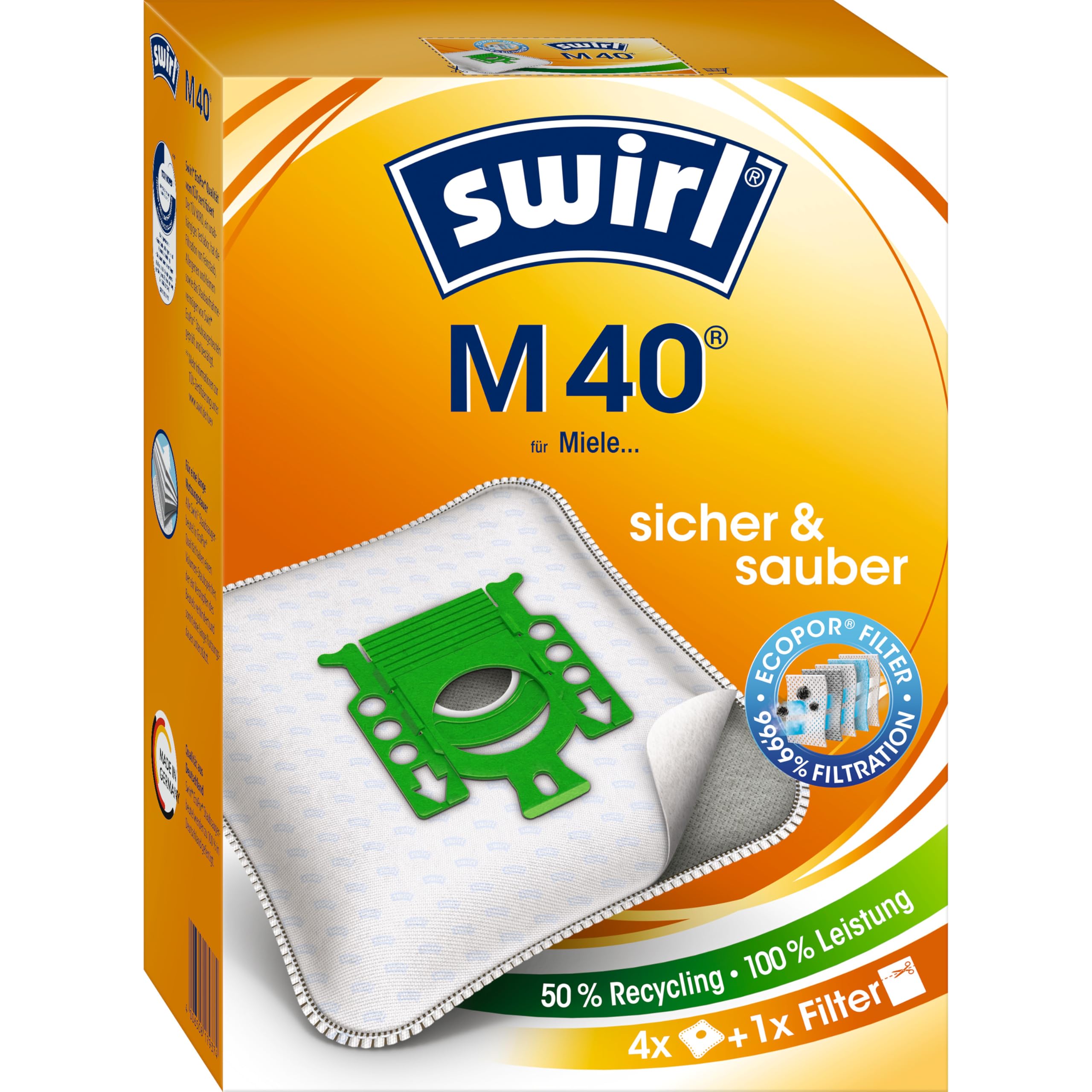 🌪️🌿 Swirl M 40 EcoPor Staubsaugerbeutel (4 Beutel) - 99,9% Filterung von Hausstaub & Allergenen 🌿🌪️ Angebot bei HelloDeals