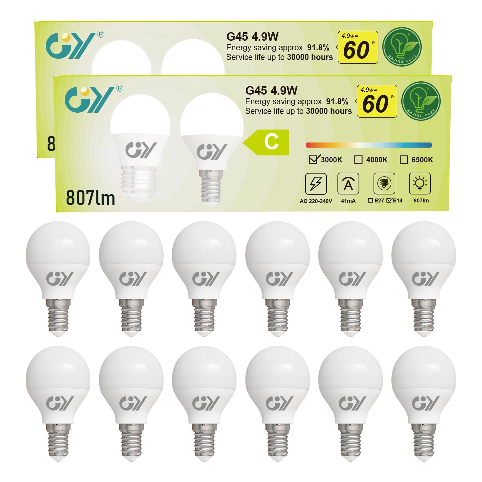 Angebot: GY E14 LED Warmweiß Lampe 4.9W 3000K 807 Lumen 12er Pack Angebot bei HelloDeals